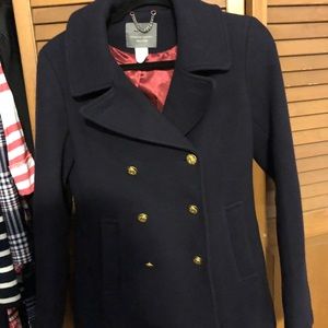 J crew navy wool stadium pea coat, double breasted